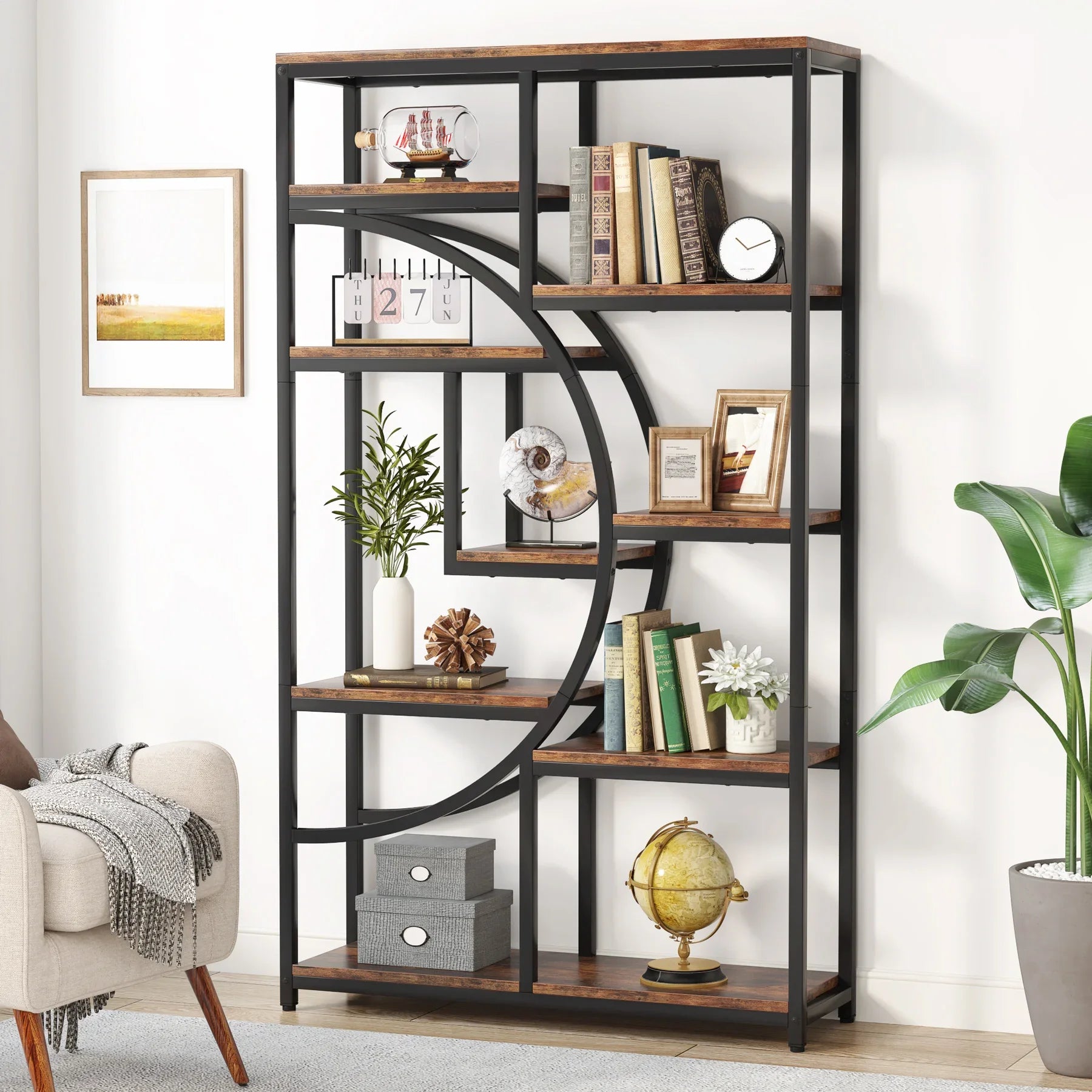 5 Tier Etagere Bookcase, Freestanding Tall Bookshelves Display Shelf Storage Organizer