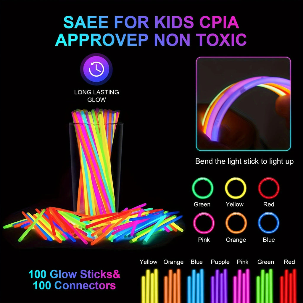 166-Piece Glowing Party Decoration Set - 12 Led Glasses, 16 Foam Sticks, 40 Finger Lights, 100 Glow Sticks, Suitable for Weddings and Halloween