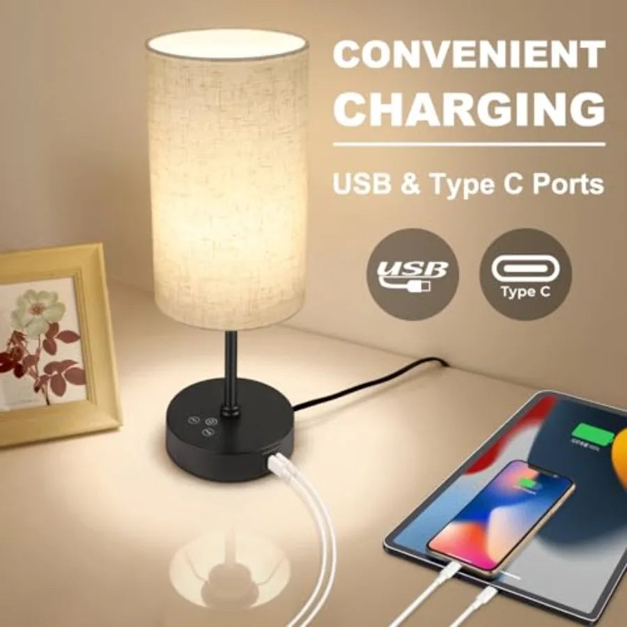 Table Lamp Set of 2,  Color Changing, Stepless Dimmable Small Bedside Lamp for Reading, Ambience
