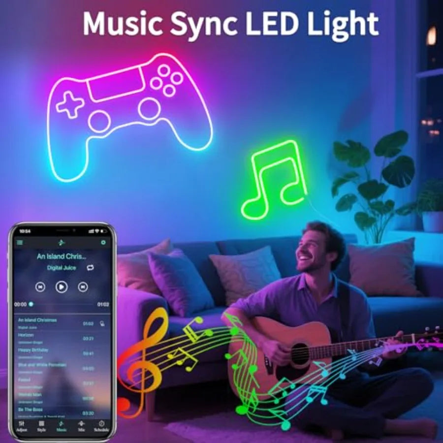 LED Strip Lights with App Control, Music Sync Flexible DIY Design 5V Neon Lights for Bedroom, Living Room,
