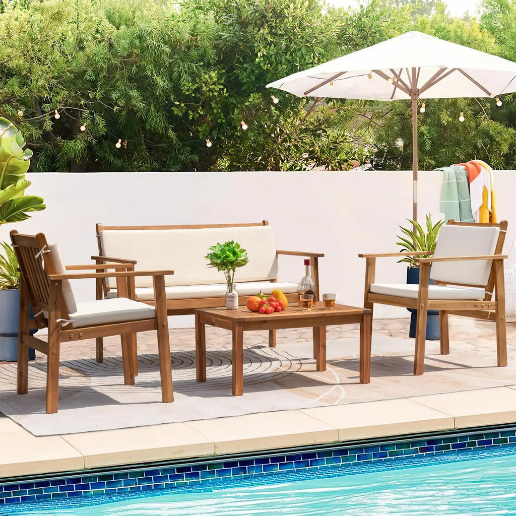 4 Piece Patio Bistro Set w/ Loveseat Coffee Table