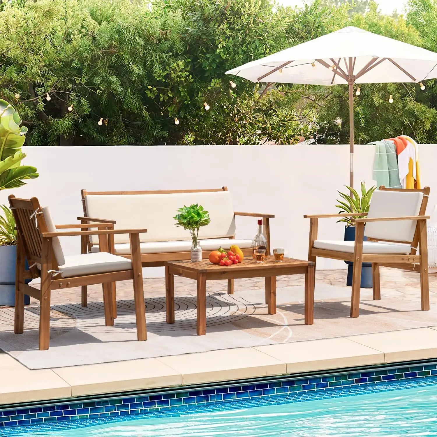 4 Piece Patio Bistro Set w/ Loveseat Coffee Table