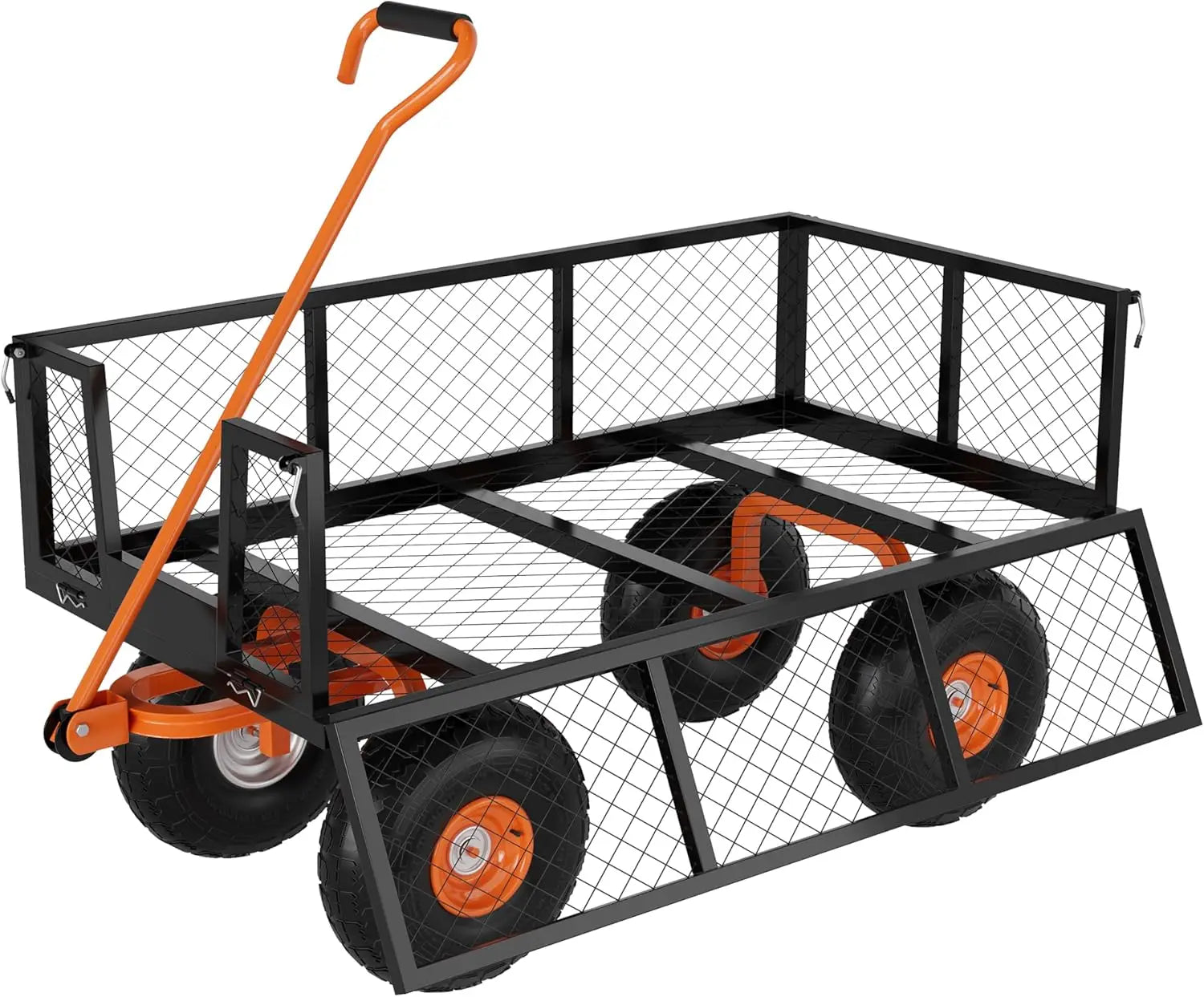 Heavy Duty Steel Garden Cart, 500 LBS Capacity 3 in 1 Pullable Garden Wagon with 10 in Wheels, for Gardening Soil, Tools, and Pl