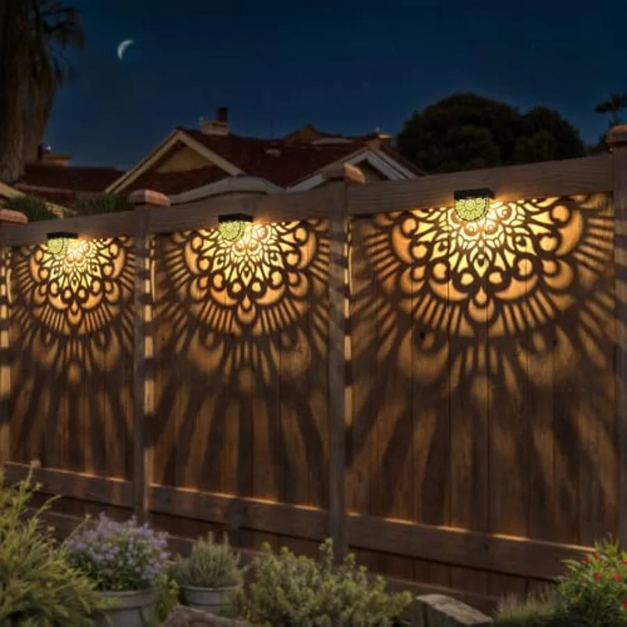 Outdoor Wall Lights Plastic Solar Powered Deck Step Stair Lights Mandala Theme Waterproof Fence Solar Light