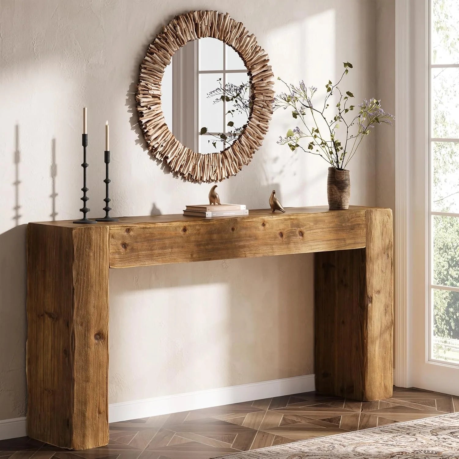 63-Inch Farmhouse Sofa Table for Entryway, Living Room, Foyer, Easy Assembly, Rustic Brown