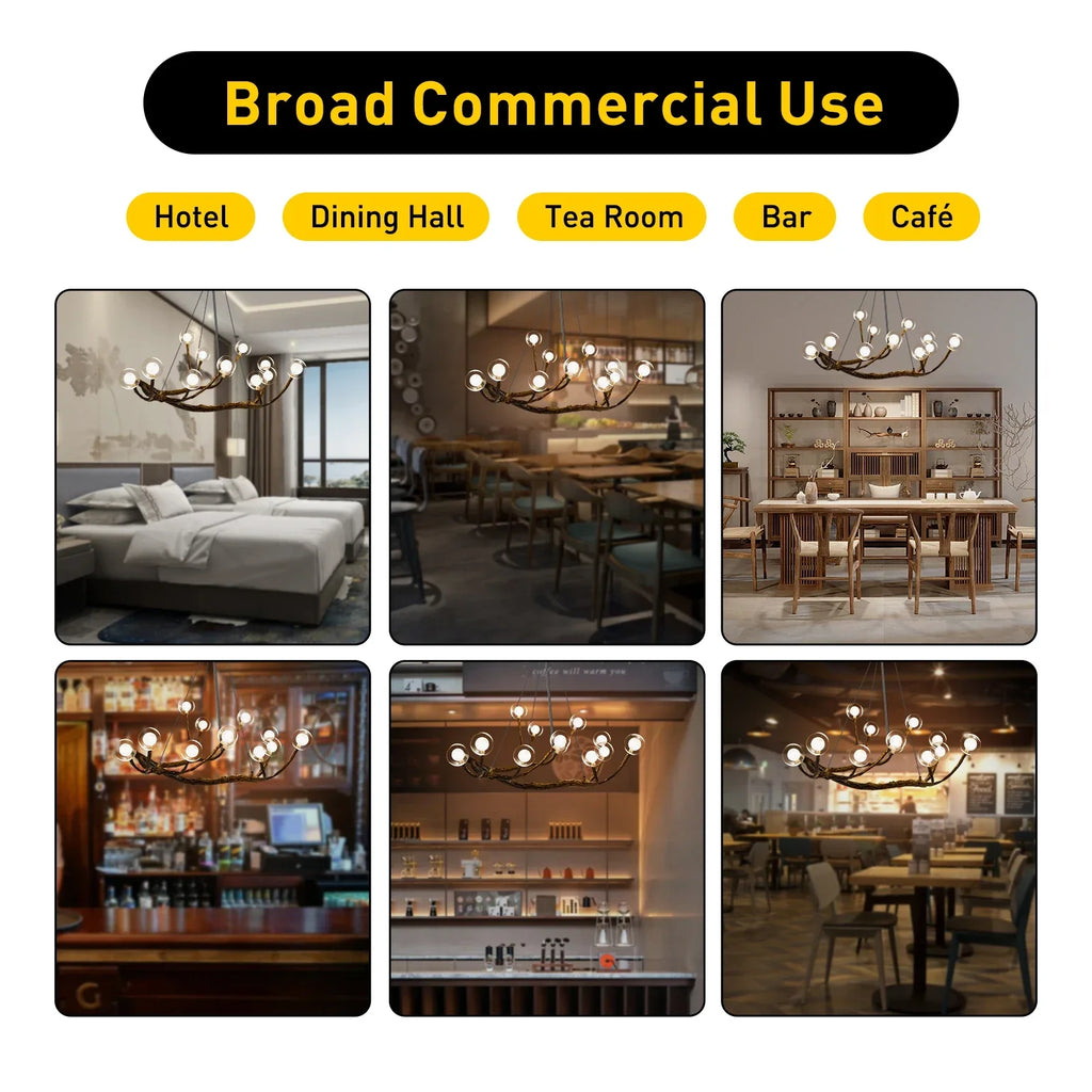 12-Light Modern Branch Chandelier, Farmhouse-Style LED Ceiling Light with Adjustable Chain, Warm White Glass Shades for Dining Room.