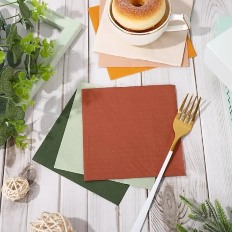 120 Sheet Modern Boho Cocktail Napkin 6 Colors 2 Ply Sage Green Pink Orange Brown