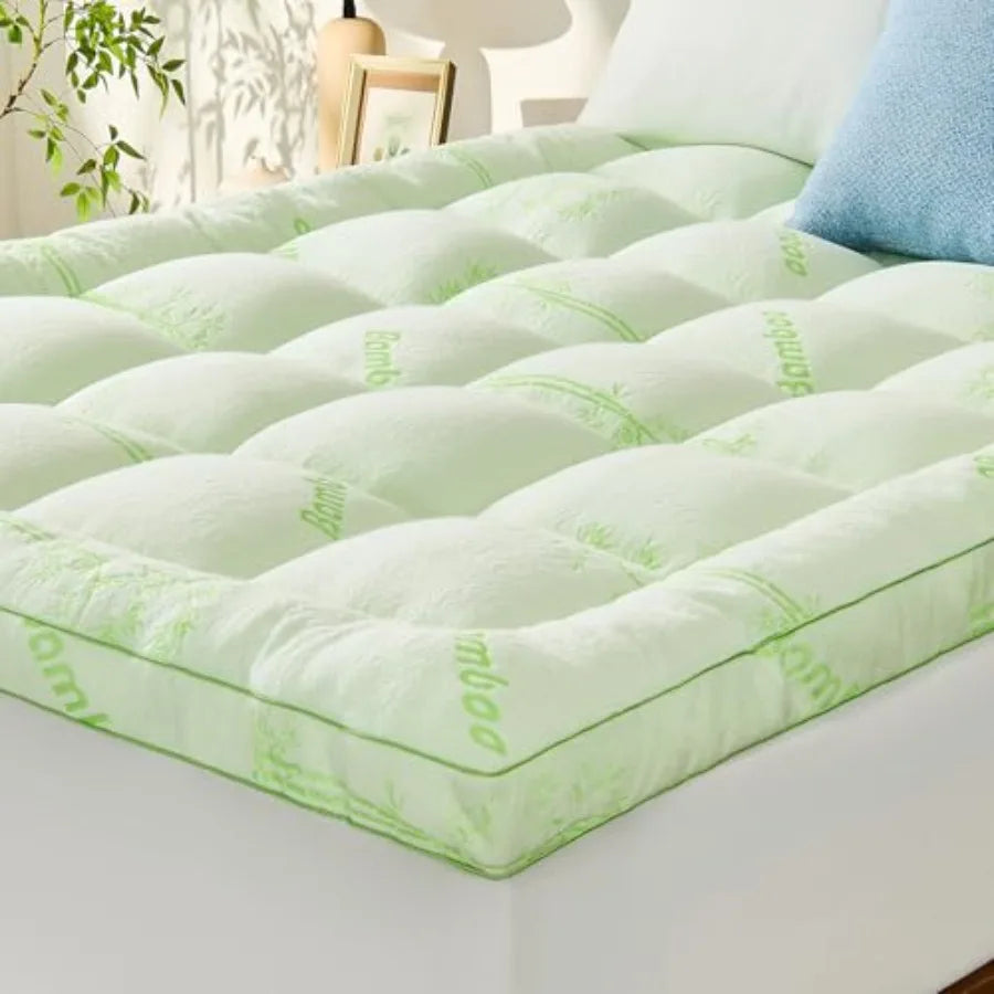 Viscose Made from Bamboo Pillow Top Thick Size Mattress Pad for Back Pain, Ultra Soft and Cooling