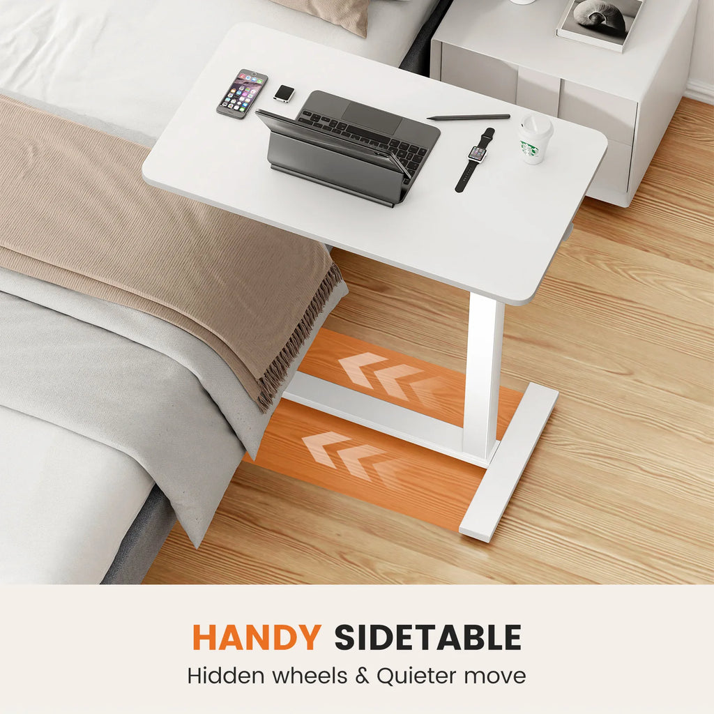 Overbed Bedside Sofa Table with Hidden Wheels Adjustable Height