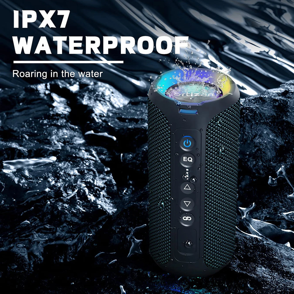 Waterproof, Portable Wireless Stereo Speaker, Dual Pairing, Deep Bass, LED Light