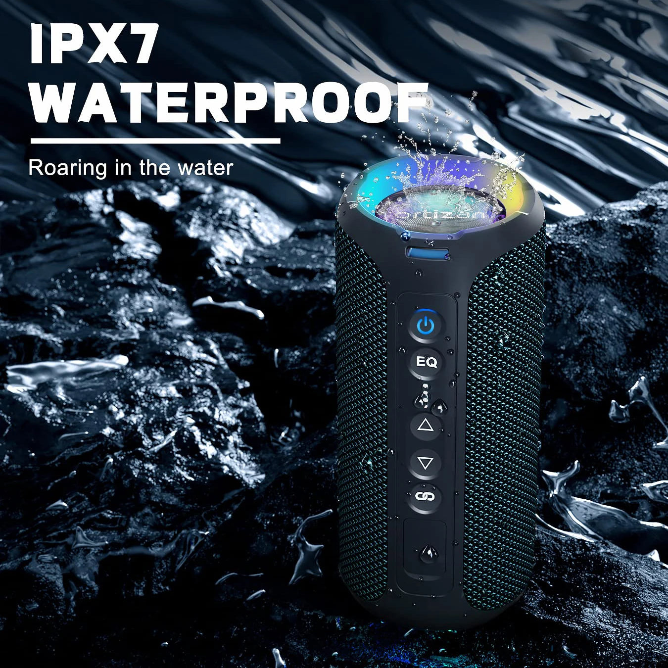 Waterproof, Portable Wireless Stereo Speaker, Dual Pairing, Deep Bass, LED Light