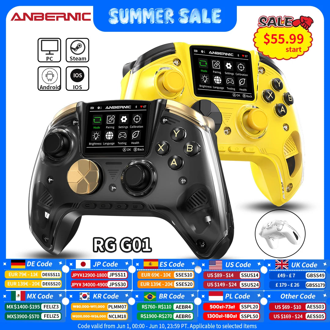 ANBERNIC RG G01 Retro Games Controller Hall Effect Triggers Bluetooth/Wired/Wireless XBOX Gamepad for PC Android IOS Steam Linux