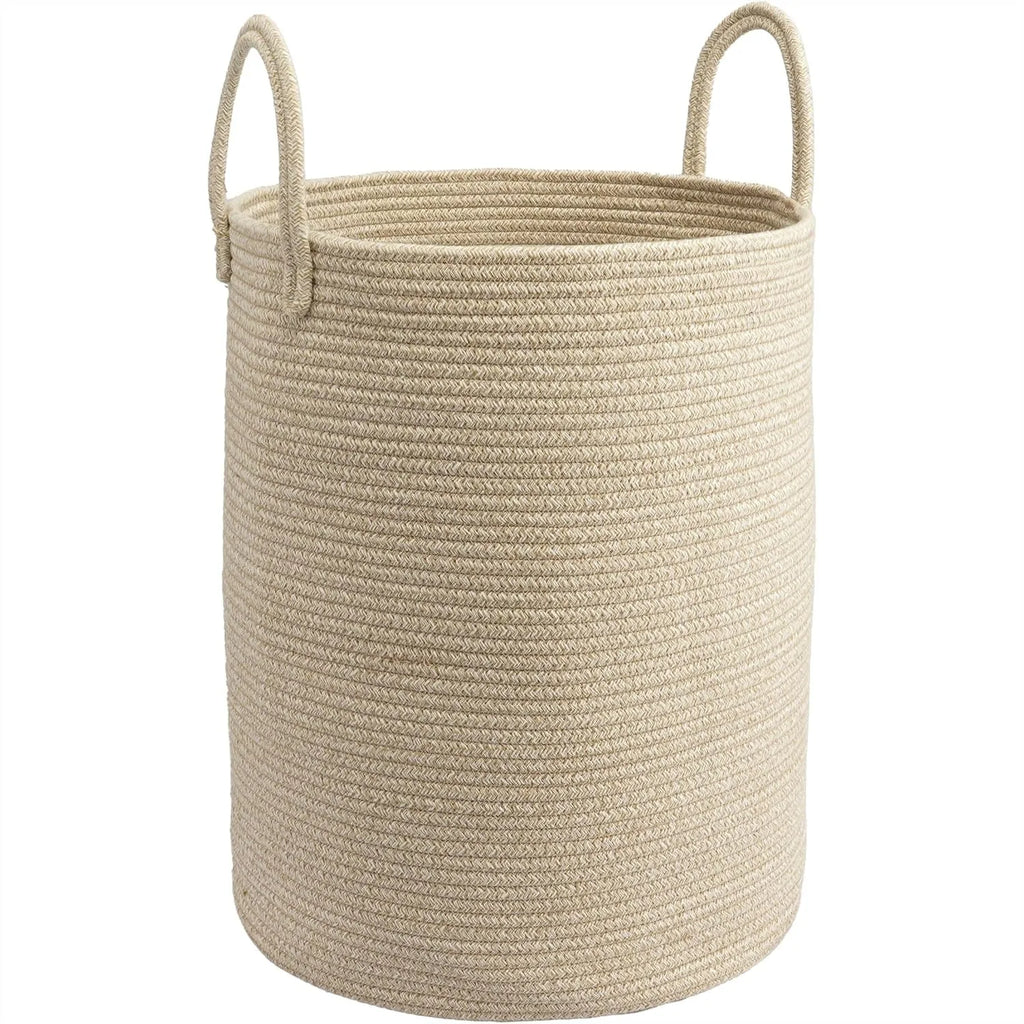 Woven Cotton Rope Laundry Basket 15x20 inch Storage Hamper for Dirty Clothes, Toys and Blankets for Bathroom, Nursery and Living