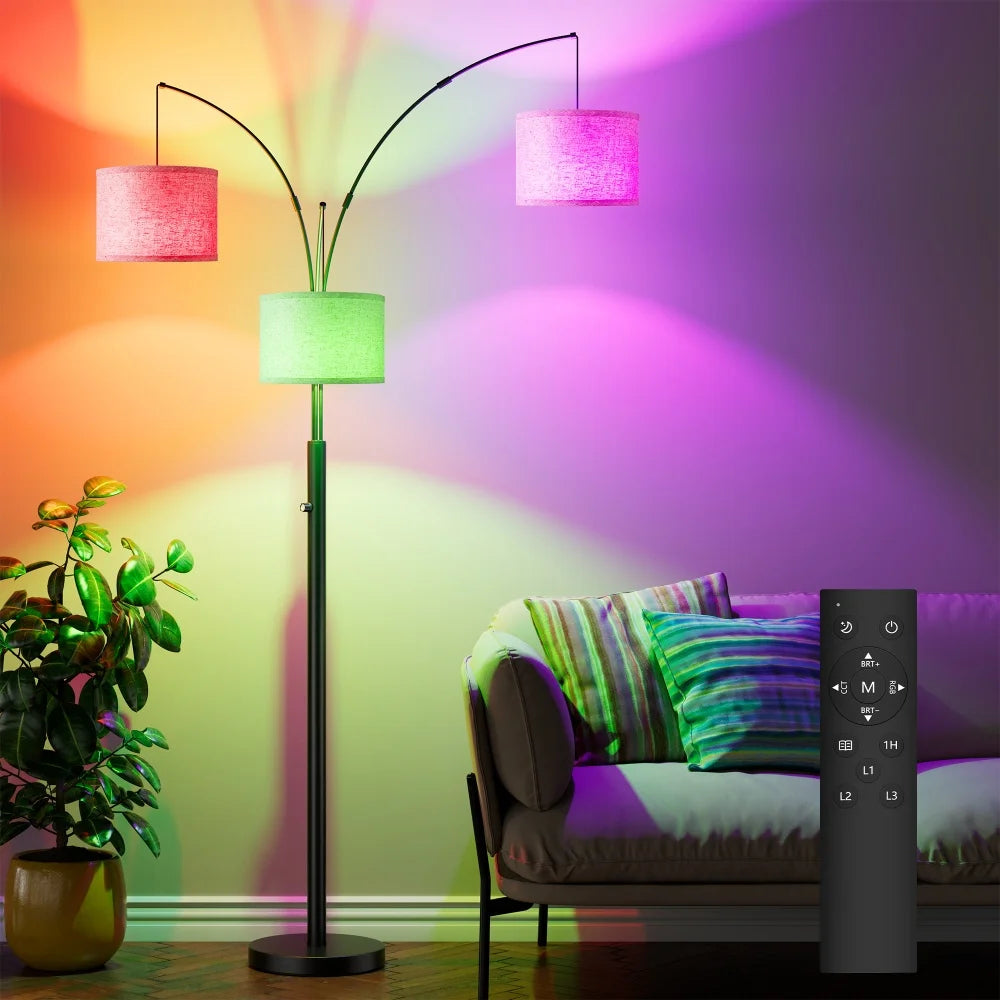 dimmable three-head floor lamp, full of atmosphere, warm lighting for living room and bedroom at home