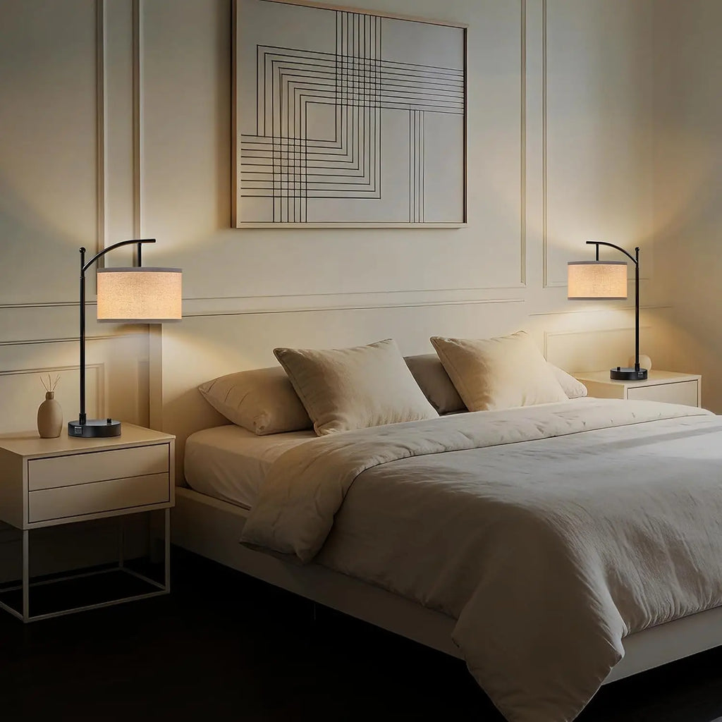23.5" Table Lamps Set of 2 with USB C+A Ports, Dimmable LED Bulbs for Living Room Bedroom Nightstand