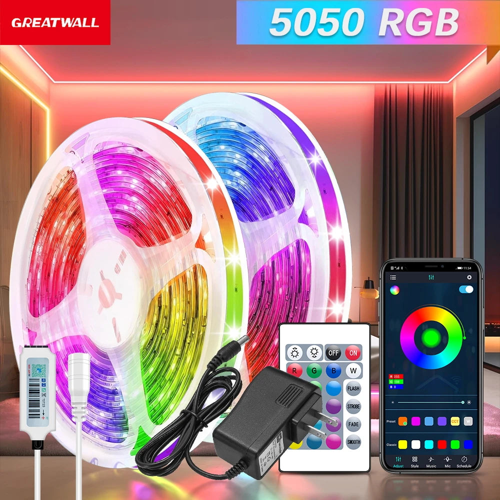 GREATWALL WIFI 100 foot LED strip, music synchronous color change, room, home, party decoration APP controller