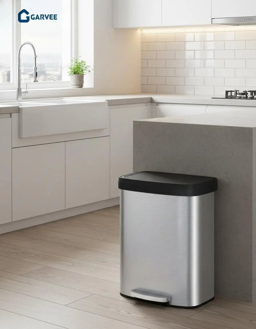 15.8 Gallon Large Step Garbage Can, Stainless Steel Waste Bin with Bag Retainer