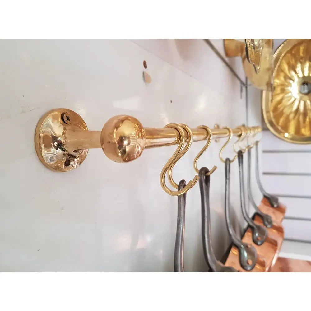 30 Wall-Mounted Brass Pot Rack with S Hooks, Unlacquered Finish