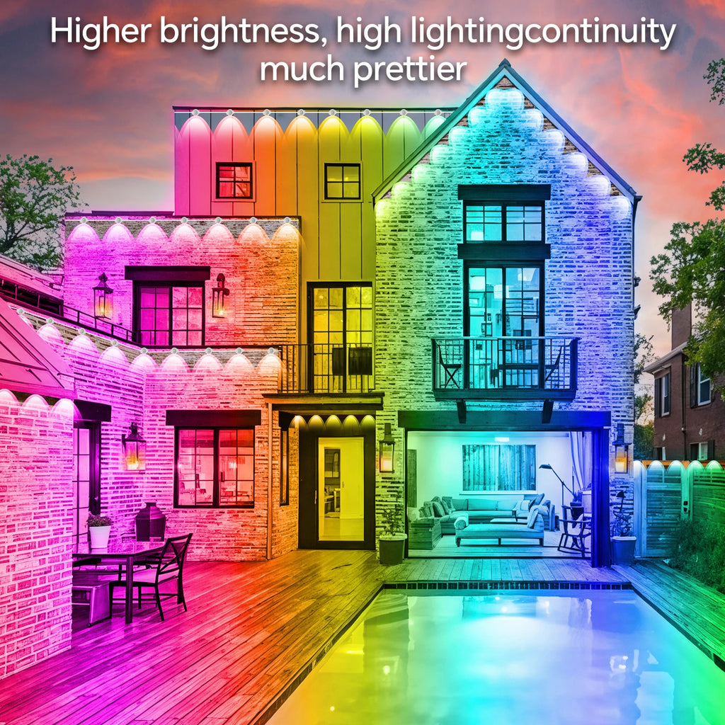 200FT Permanent Outdoor LED Eaves Lights RGB Waterproof Smart String Lights App Remote Control Color Changing Lamp for House Roof Garden