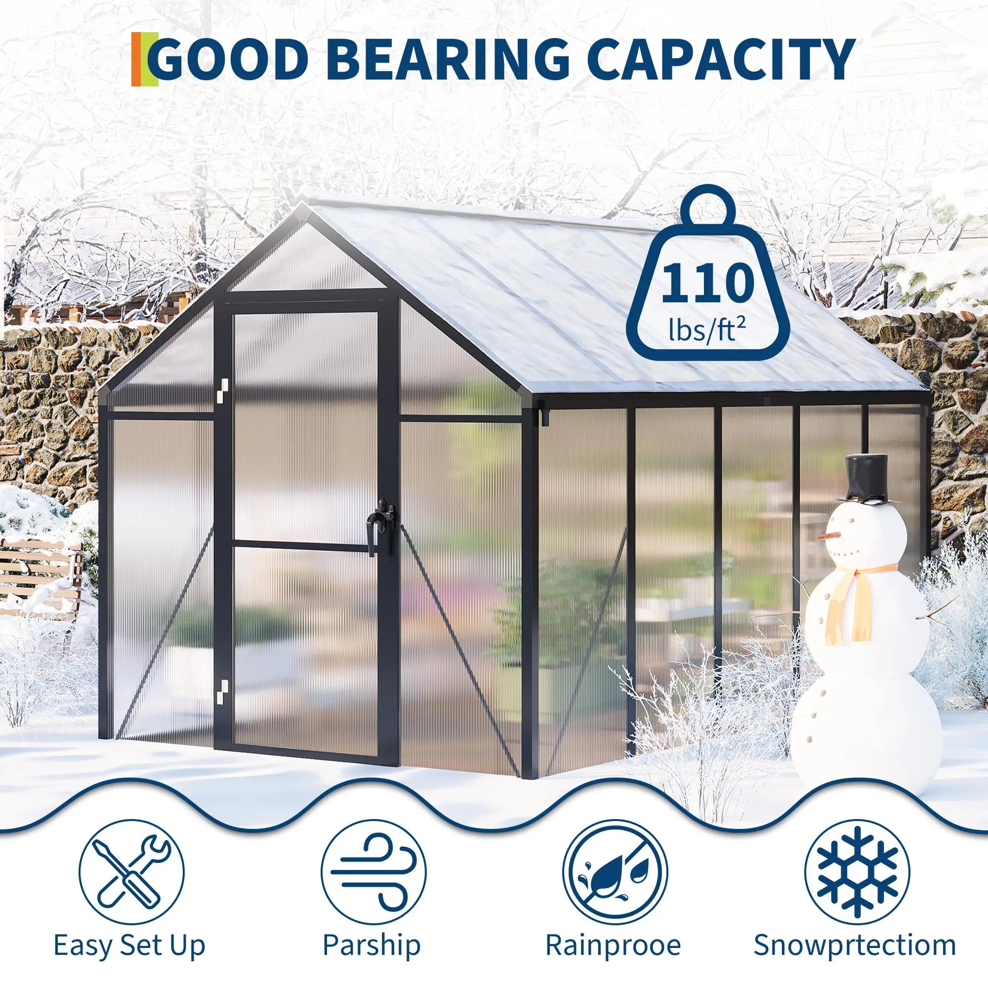 6x10 FT Polycarbonate Greenhouse For Outdoors, Aluminum Walk-In Greenhouse With Roof Vent & Lockable Door For Garden Backyard