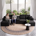 Modern Modular U-Shaped Sectional Sofa, Compressed Corduroy Couch with Storage Console & Cup Holders