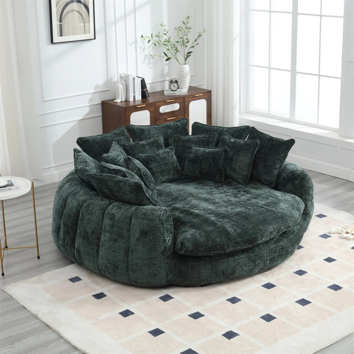 81.1"Oversized Round Chaise Lounge Chair with 14 Pillows, Modern Chenille , Memory Foam