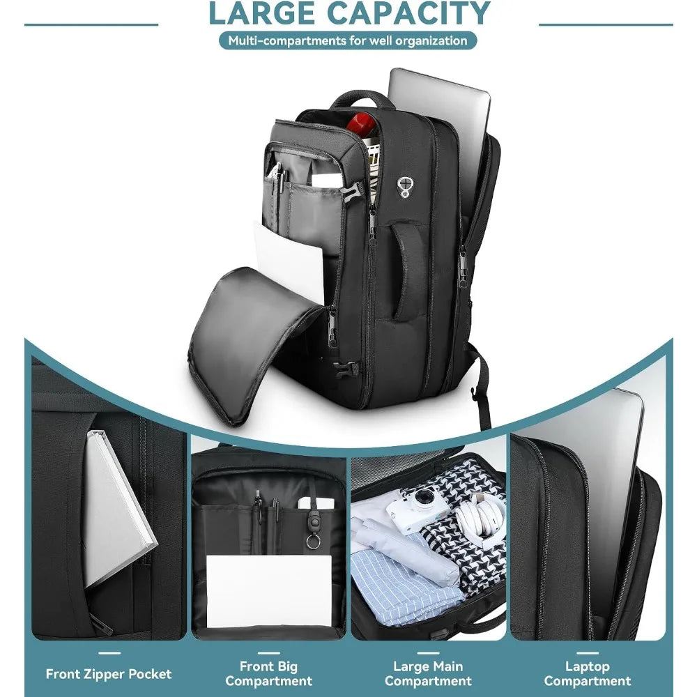 Large 50L Expandable Laptop Backpack, Airline Approved, Waterproof, Fits 17 Inch Laptops,