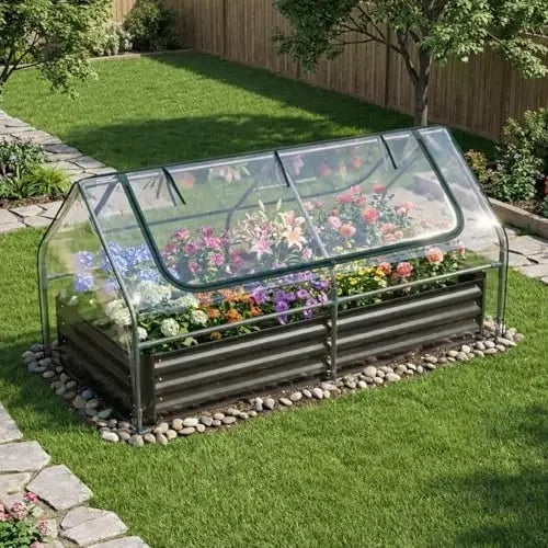 6x3x3 FT Galvanized Elevated Outdoor Planter Box with Roll-Up