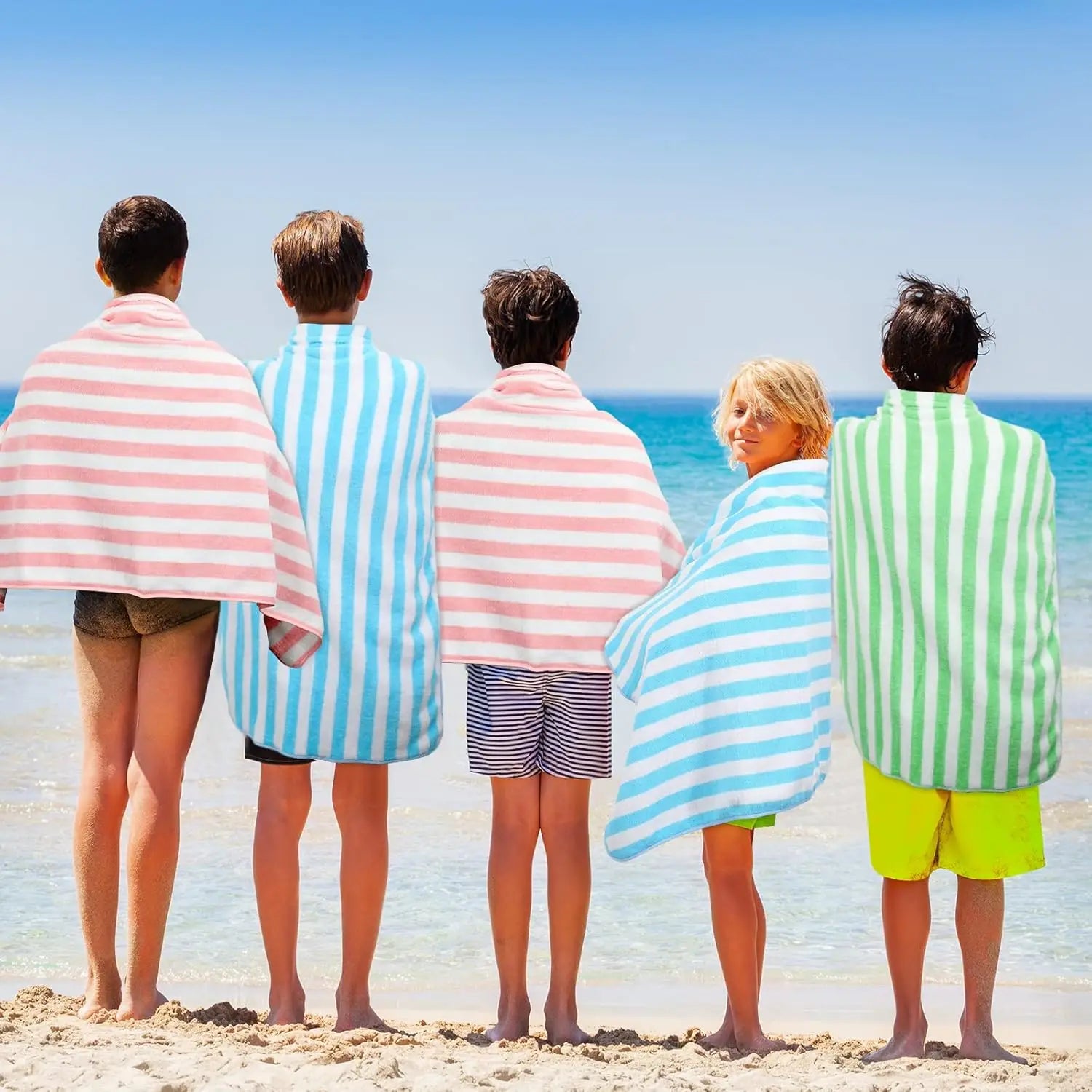 12 Pieces Striped Beach Towels Bulk Oversized Absorbent Soft Quick to Dry