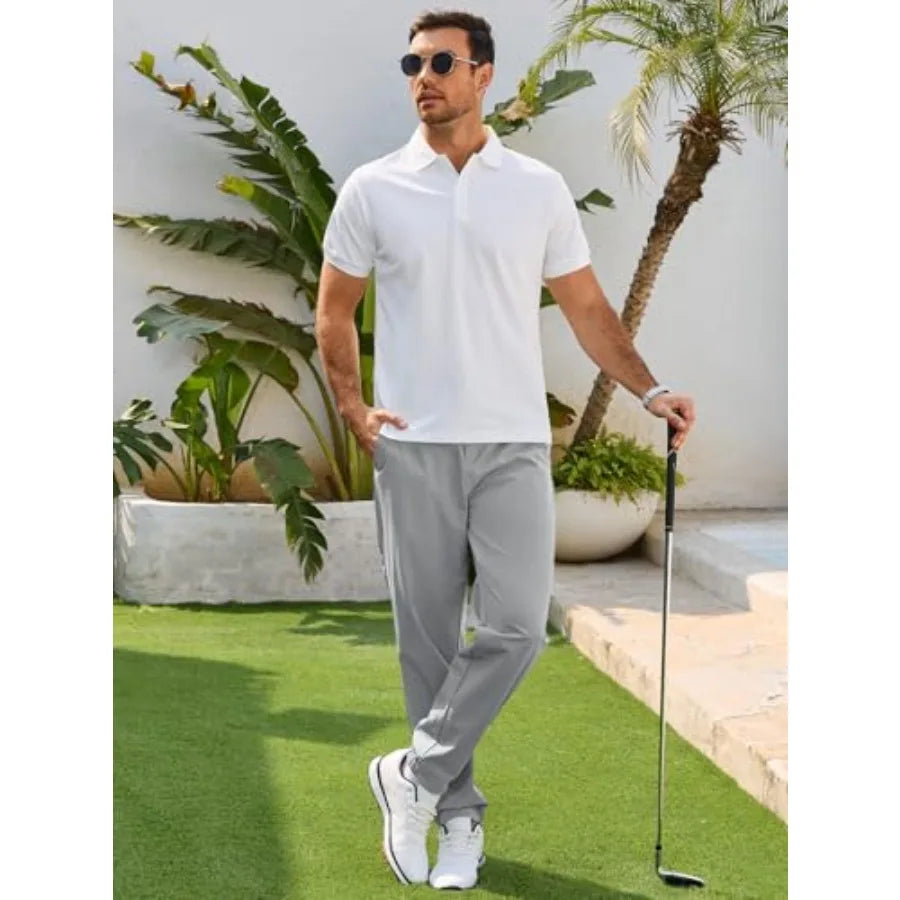 Casual Slim Fit Cropped Tapered Dress Pants Elastic Waist Lightweight Trousers