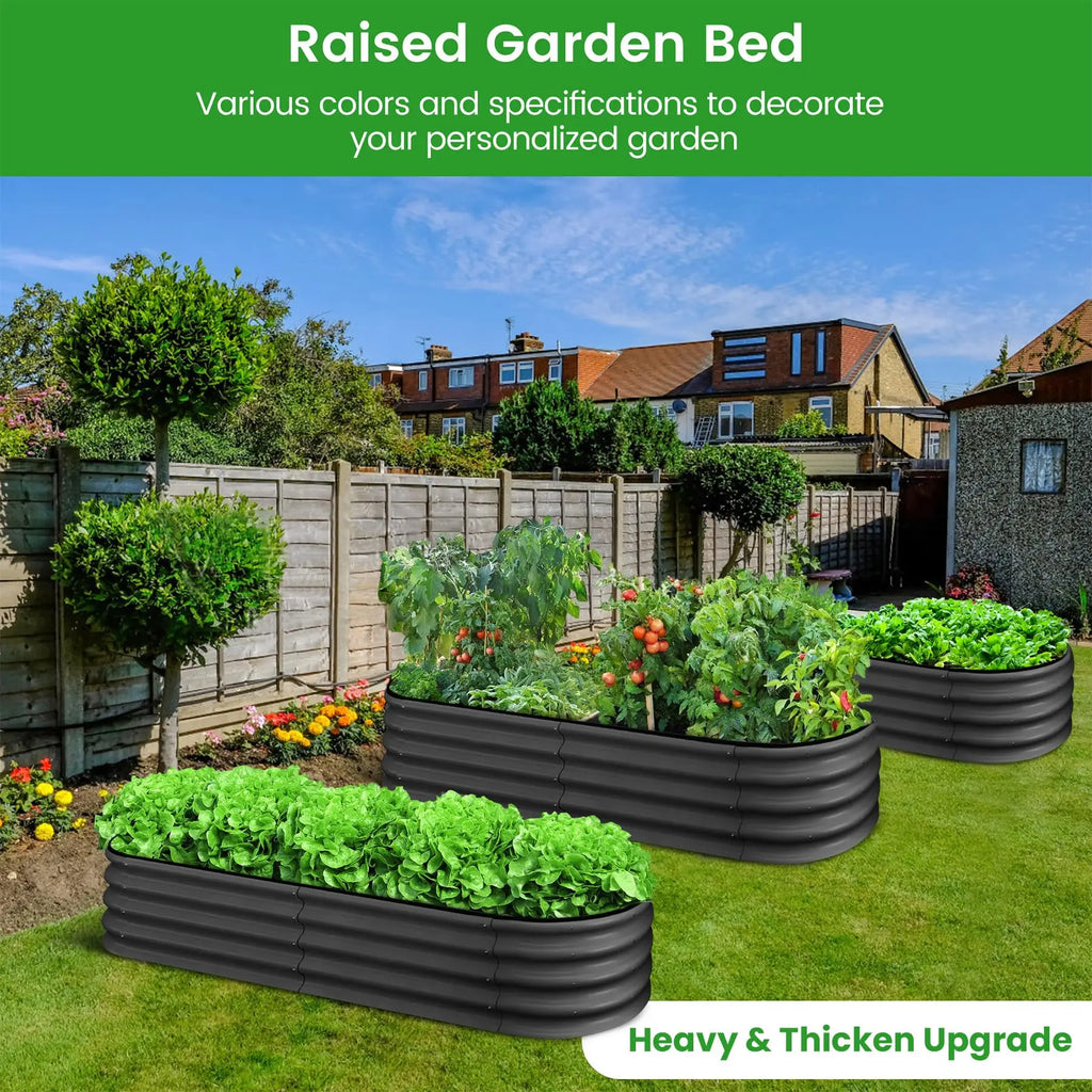 2 Pack 4.5x2x1FT Oval Raised Garden Bed, Galvanized Metal Planter Box, Open Bottom For Vegetables Flowers