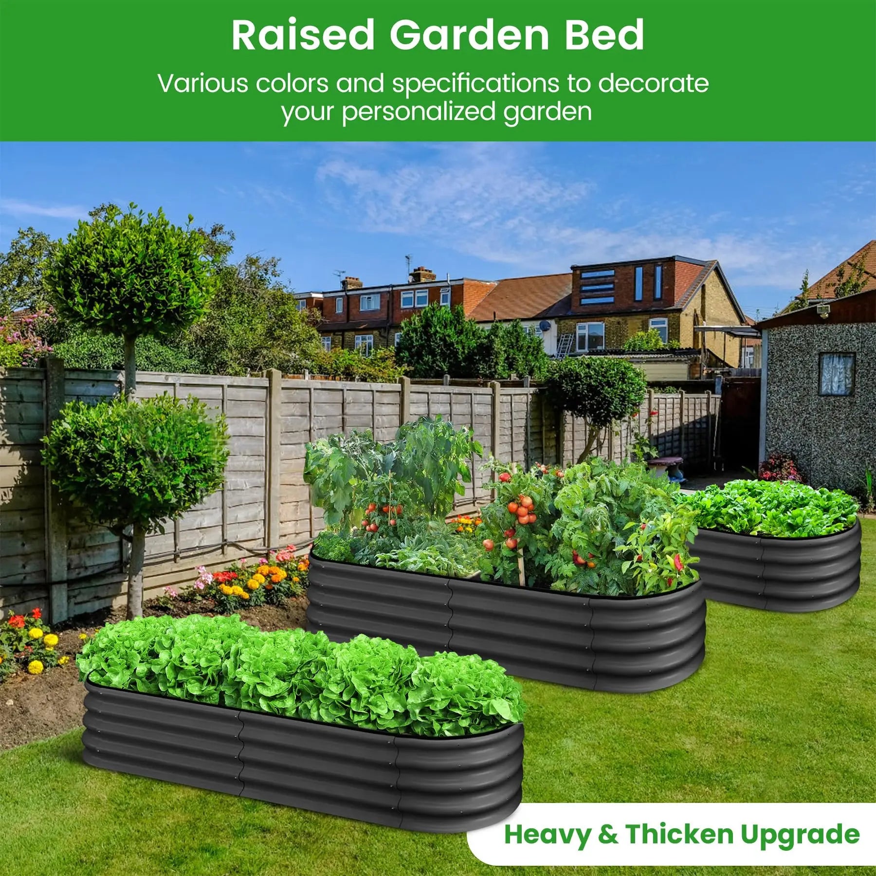 2 Pack 4.5x2x1FT Oval Raised Garden Bed, Galvanized Metal Planter Box, Open Bottom For Vegetables Flowers