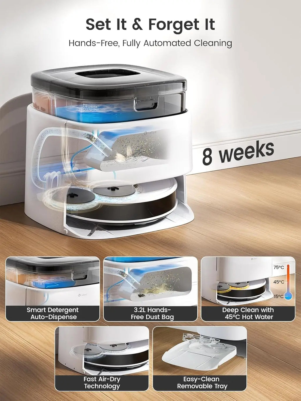 Robot Vacuum and Mop, 12000Pa Suction, 90-Day Self-Emptying, Obstacle Avoidance, Auto Mop Washing&Drying, All-in-One for Pet Hai