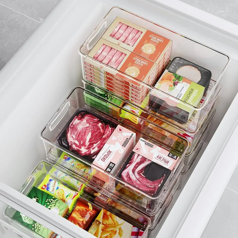 8 Pack Reusable Organizer Bins Ridge Organizers Storage Stackable Refrigerator Organizers Bins with Side Handles Clear Storage B