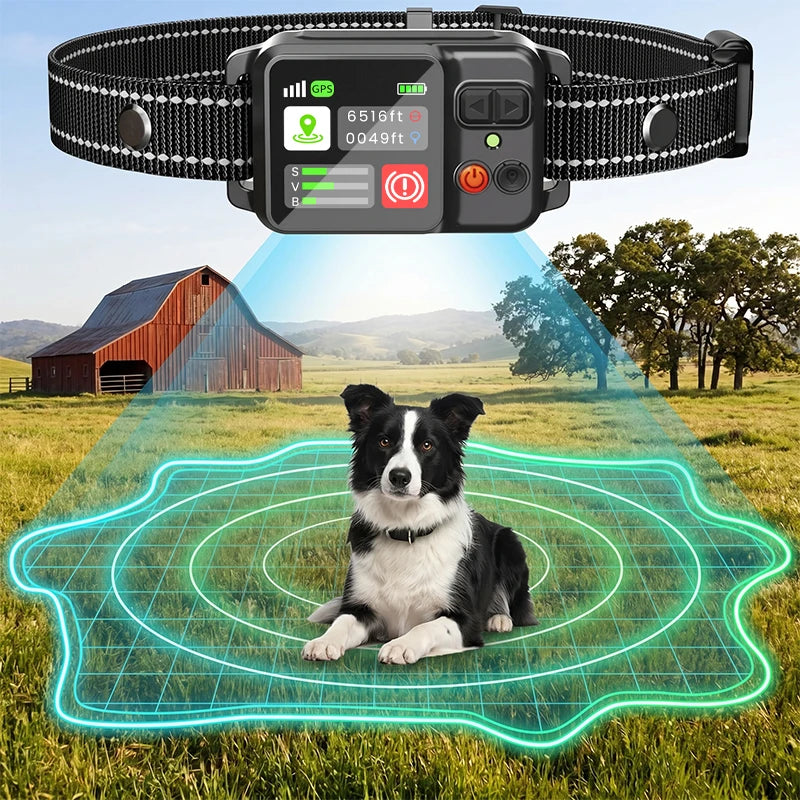 Dog Electronic Fence | Outdoor GPS Fencing System | Waterproof Wireless Fence | Dog Training Collar | Adjustable Warning Intensity | Fence Radius: 33–999 Yards | Rechargeable