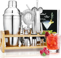 Cocktail Shaker Set with Bamboo Stand,14 Pcs Mixology Bartender Kit,304 Stainless Steel Bartending Kit,Bar Accessoriess for Home