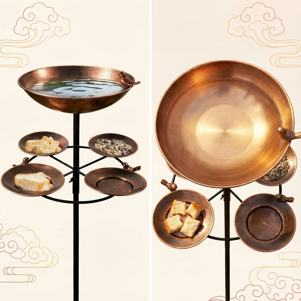 4-in-1 Outdoor Heavy-Duty Double-Layer Bird Bath! Equipped with 5 Large-Capacity Catchment Basins & 5-Claw Stable Base, Rustproof & Durable, All-season Garden Ornament & Bird Feeder, Perfect Pick for Bird Lovers