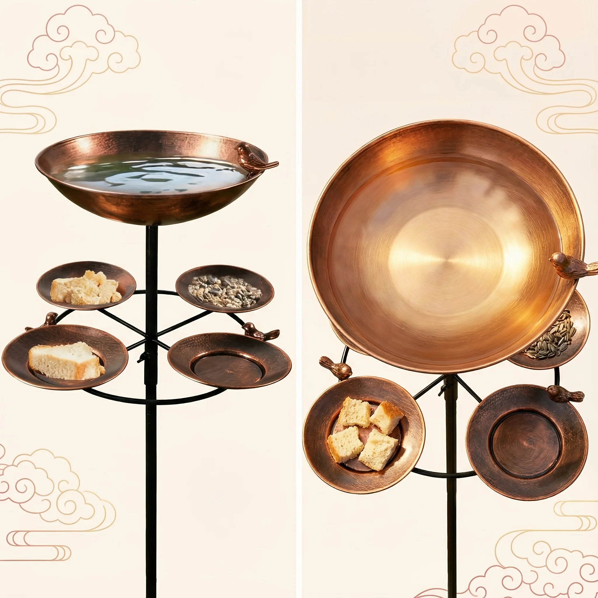 4-in-1 Outdoor Heavy-Duty Double-Layer Bird Bath! Equipped with 5 Large-Capacity Catchment Basins & 5-Claw Stable Base, Rustproof & Durable, All-season Garden Ornament & Bird Feeder, Perfect Pick for Bird Lovers