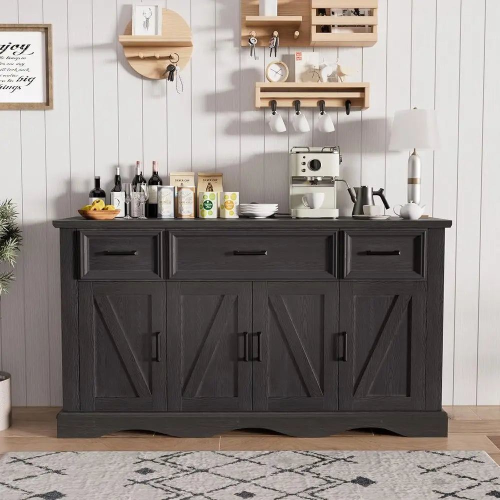 Wooden Buffet Cabinet with Storage, Coffee and Wine Bar,  with Charging Station for Living room