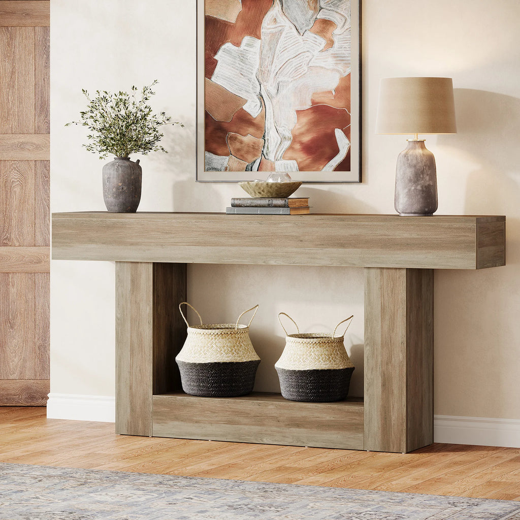 Farmhouse 2-Tier Entryway Table with U-Shaped Base.