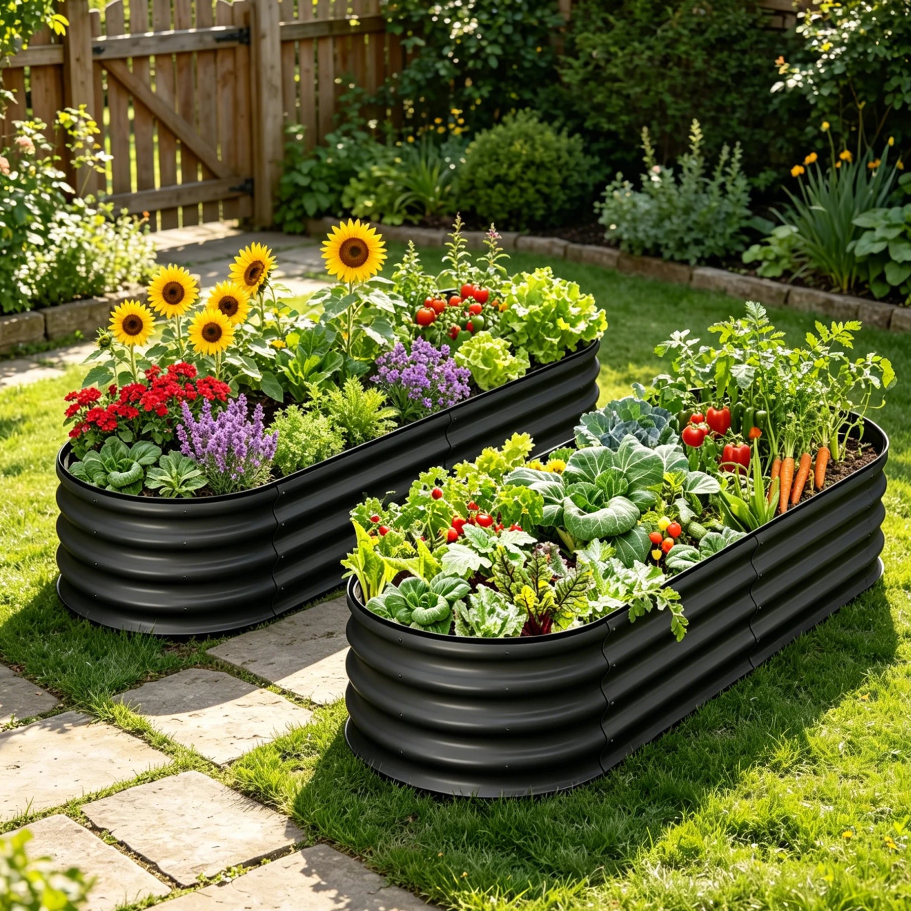 2 Pack 4.5x2x1FT Oval Raised Garden Bed, Galvanized Metal Planter Box, Open Bottom For Vegetables Flowers