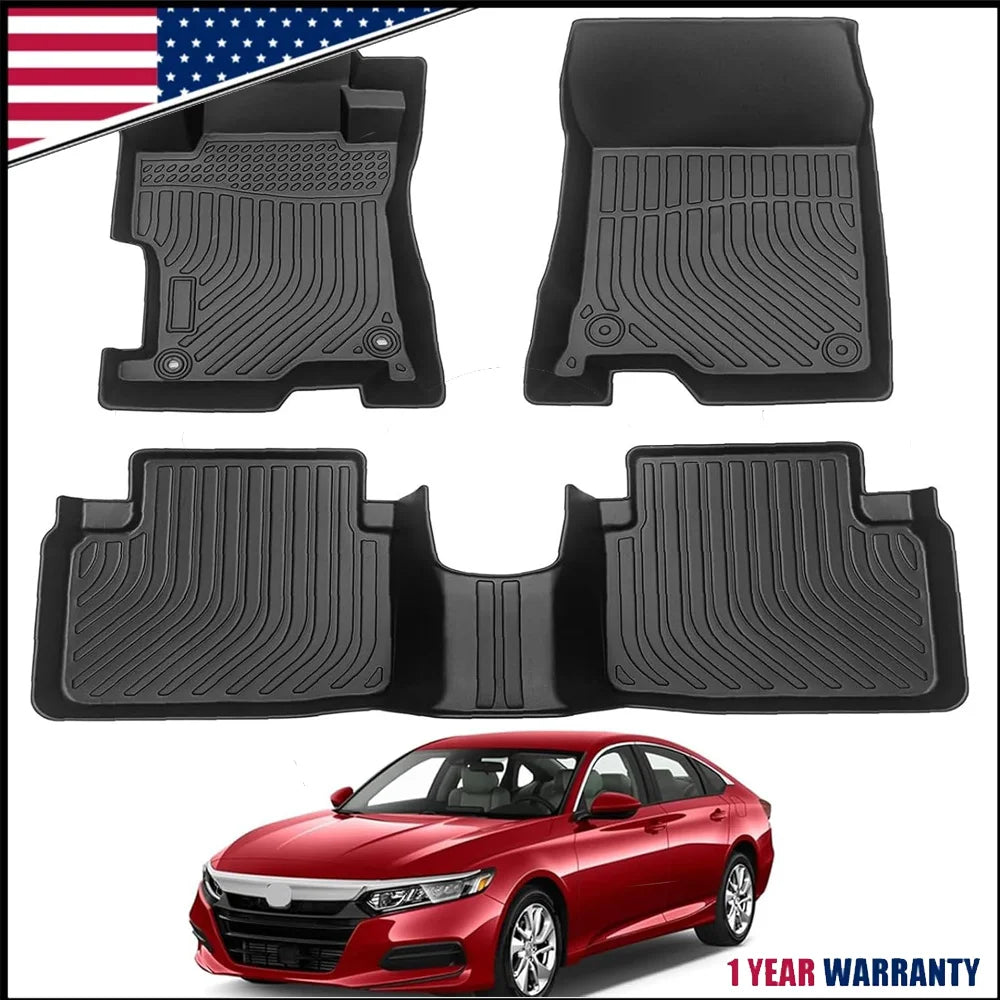 3PCS All Weather Rubber Car Floor Mats For Accord 8th Gen 2008-2013 3D Raised Edges Waterproof Non-Slip Heavy Duty Car Mats Flexible Floor Liners