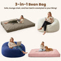 4 In 1 Convertible Bean Bag Bed, Memory Foam Floor Sofa, Flannel Cover With Inner Liner For Home