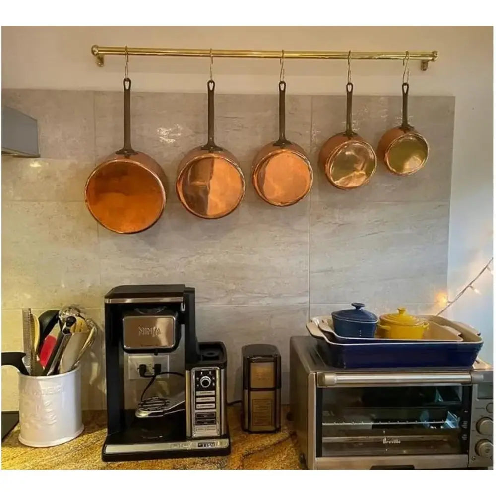 30 Wall-Mounted Brass Pot Rack with S Hooks, Unlacquered Finish