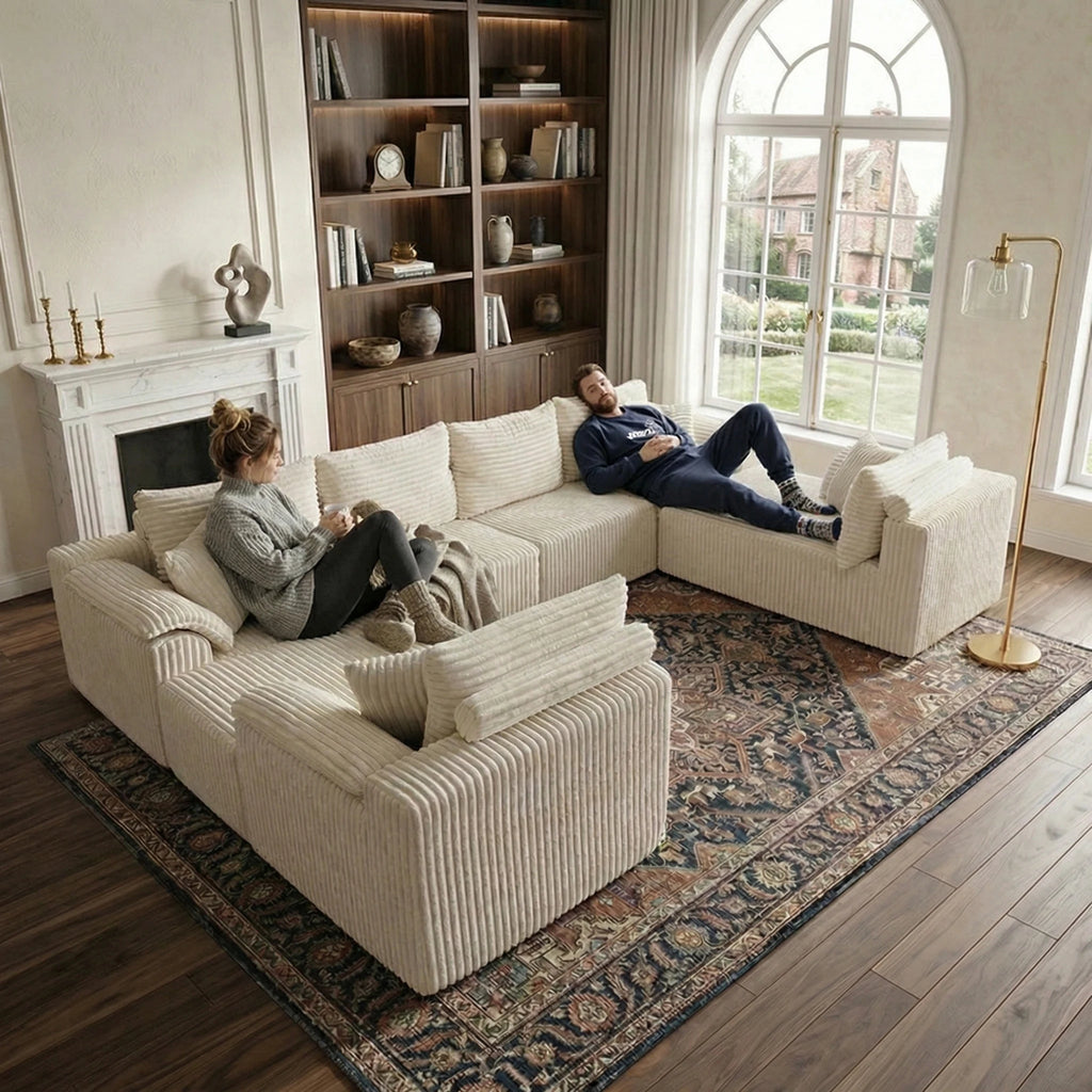 81.1"Oversized Round Chaise Lounge Chair with 14 Pillows, Modern Chenille , Memory Foam