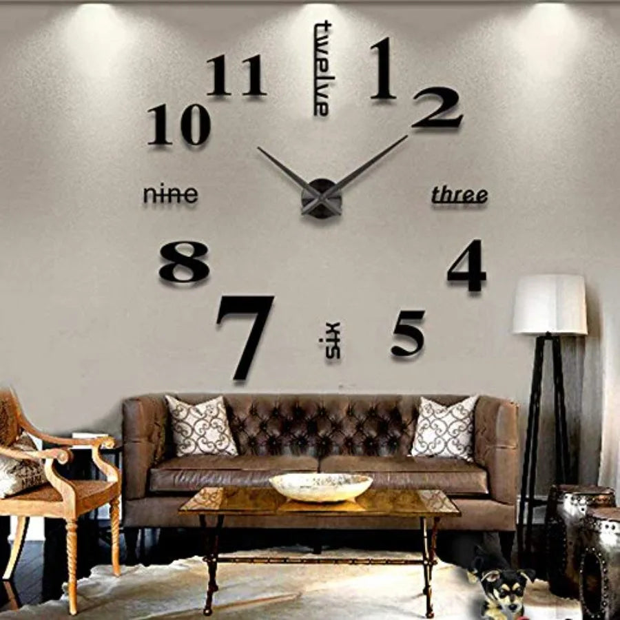 Modern 3D Wall Clock with Mirror Numbers Stickers for Home Office
