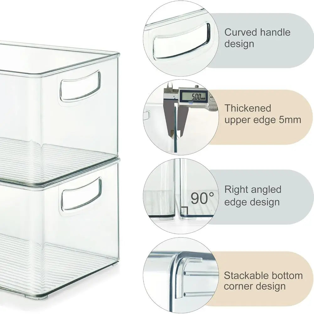 8 Pack Reusable Organizer Bins Ridge Organizers Storage Stackable Refrigerator Organizers Bins with Side Handles Clear Storage B