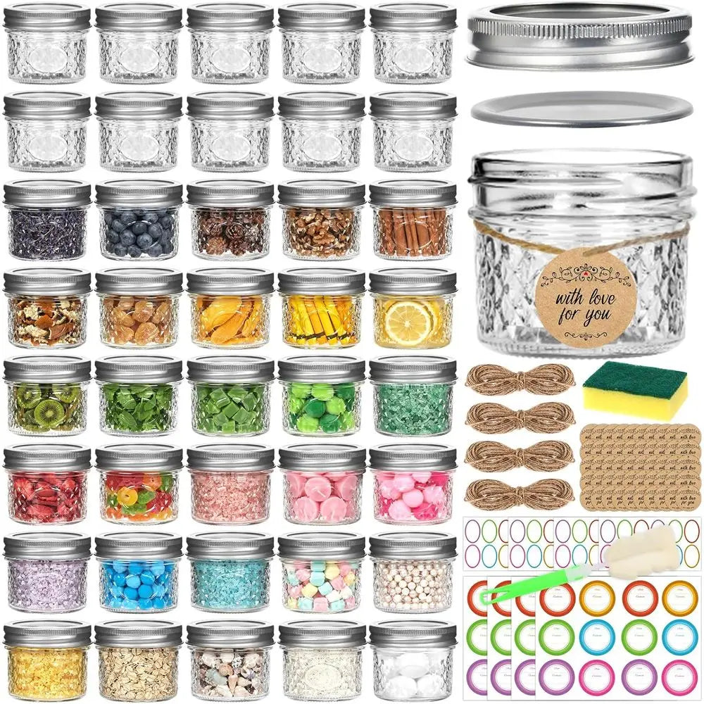 4 oz Glass Mason Jars with Airtight Silver Lids and Bands, 40-Pack