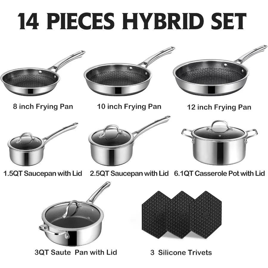 14 Pcs Hybrid Stainless Steel Cookware Set