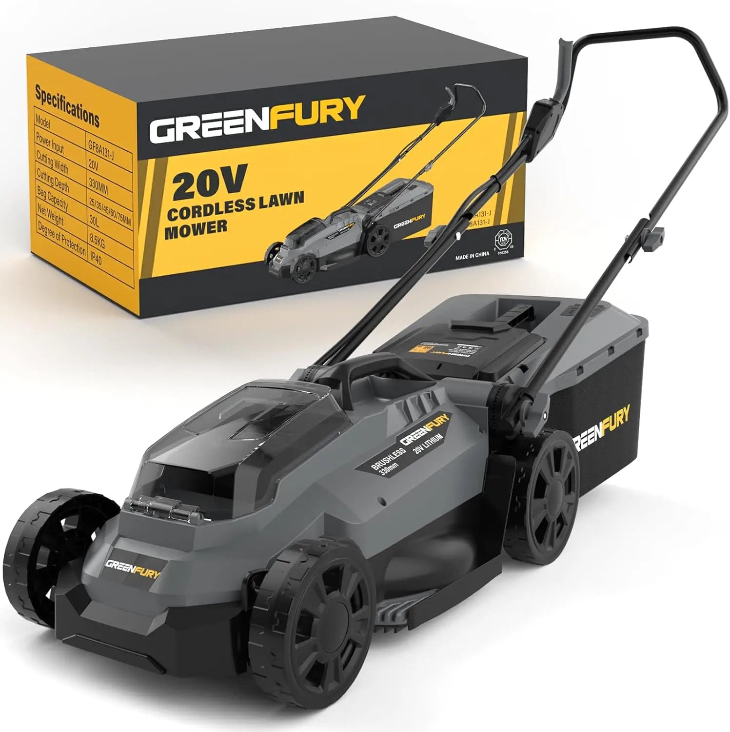13 Inch Cordless Lawn Mower Compatible with Dewalt 20V MAX Battery Brushless Electric Mower with 8 Gallon Grass Bag 5 Level